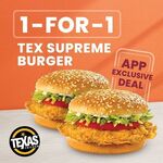 1 for 1 Tex Supreme Burger and $1 Regular Fries with Any Purchase at Texas Chicken via App
